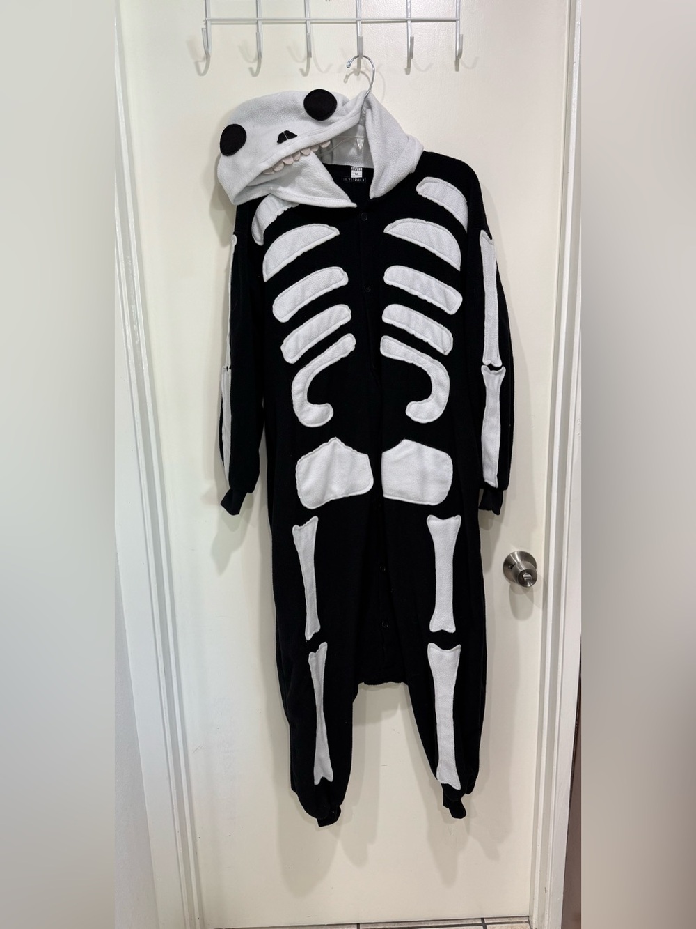 Kids Black & White Skeleton Onesie Costume with Hood